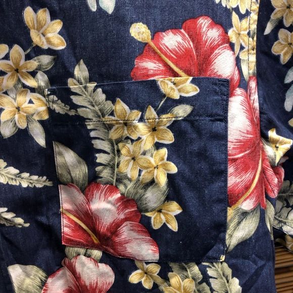 Lands' End With Hoffman Fabrics Size Large (L) 16-16.5 Blue Hawaiin Tropical But - Picture 4 of 4